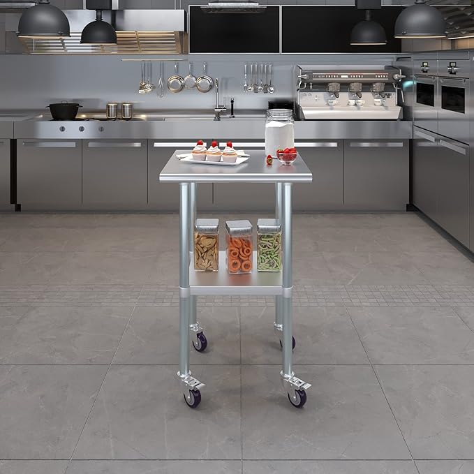 AmGood 24" Long x 24" Deep Stainless Steel Table with Casters