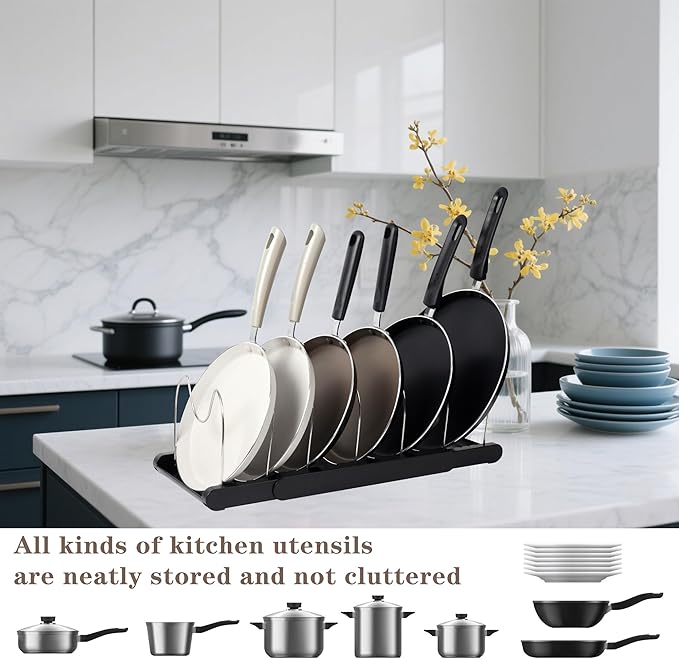 Expandable Pot and Pan Organizer Rack with 7 Stainless Steel Adjustable Shelves, for Neatly Storing Cookware, Pots, Pans, Lid (Style 2)