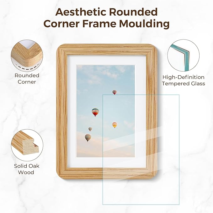 18x24 Picture Frame for Wall, 18 by 24 Wood Frame, Made of Solid Oak Wood & Tempered Glass, 18 x 24 Frame Matted to 16x20, Rustic 18 by 24 Poster Frame,18x24 Art Frames, Natural Oak Color, 1 Pack