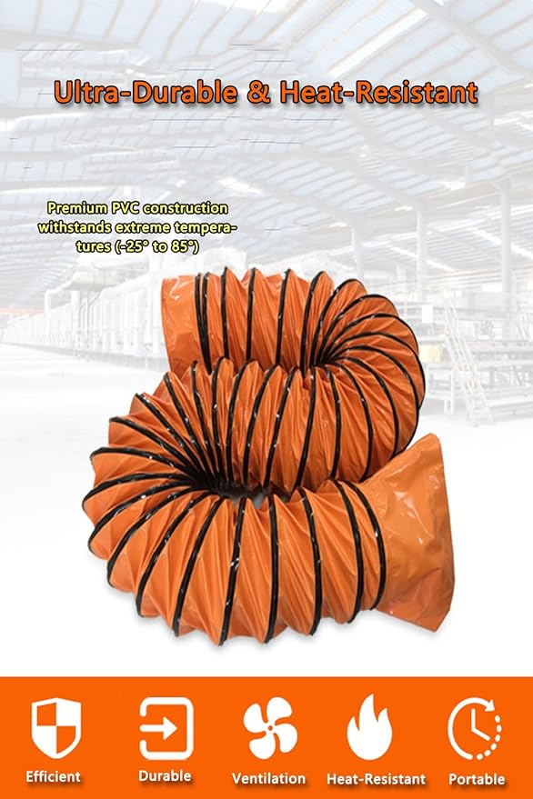 16FT PVC Flexible Duct Hose 12 Inch Duct Hosing with Adjustable Rope for Utility Blower Exhaust Fan Ducting Hose Folding exhaust duct Easy Storage【12 In*16Ft】