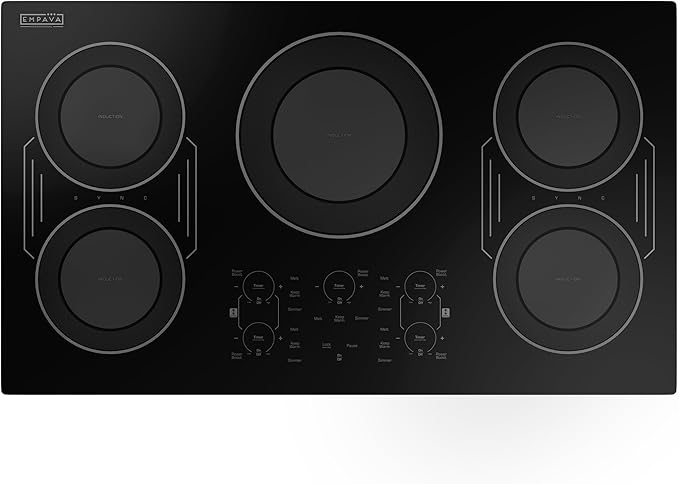 Empava Built-In Electric Induction Cooktop 36 Inch, Bridge-SYNC Element, Auto RapidHeat, 3 Preset Modes, Pan Sensor, Hardwired 208~240V, 50A, Black Vitro Ceramic Glass