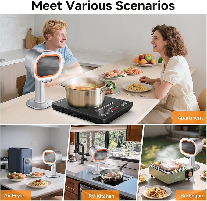 Portable Range Hood - 4-Speed Adjustable Exhaust Fan with Telescoping Height & 40° Tilt Low Noise 52dB, Large-Caliber Aluminum Filter + Oil Cup & 10 Carbon Cotton Filters for Indoor BBQ/Hot Pot/RV