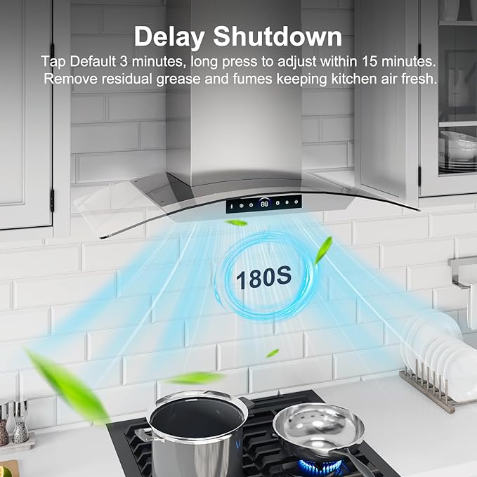 30 inch Wall Mount Range Hood, 1200 CFM with 4-Speed Gesture Sensing & Touch Control, Stainless Steel Kitchen Stove Vent Hoods with 2 LED Lights, Time Setting, Dishwasher-Safe Baffle Filters
