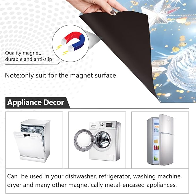 Christmas Ball Dishwasher Magnet Cover Panel Blue Gold Ball Magnetic Dishwasher Covers Refrigerator Sticker Decal Xmas Decorative Washing Machine Cover for Home Kitchen,23x26in
