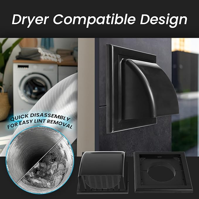 Repa Market 4 Inch Dryer Vent Cover Outside with Backdraft Damper - Black ABS Plastic Exhaust Vent Hood - Wall Vent Cover - Outside Dryer Vent Cover for Dryer Vent Hose, Bathroom Vent Cover, AC Vent