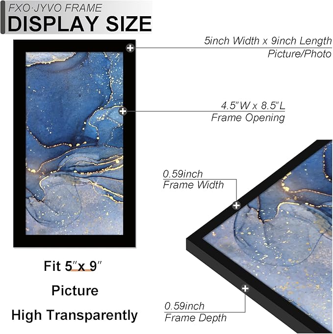 5x9 Picture Frame Set of 3, Black Frame for 5 x 9 Inch Picture Poster Photo, Light Weight and High Transparent 5 by 9 Frame for Wall - 3 Pack/Black/5"x9"