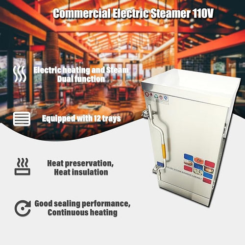 110V Commercial Electric Steaming Cabinet 12 Trays Multi-purpose Steam Warmer Cabinet 12000W 15.7"*23.6" Size of Tray 0.02Mpa Pressure Rice Steaming Box