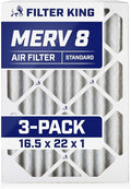 Filter King 16.5x22x1 Air Filter | 3-PACK | MERV 8 HVAC Pleated A/C Furnace Filters | MADE IN USA | Actual Size: 16.5 x 22 x .75"