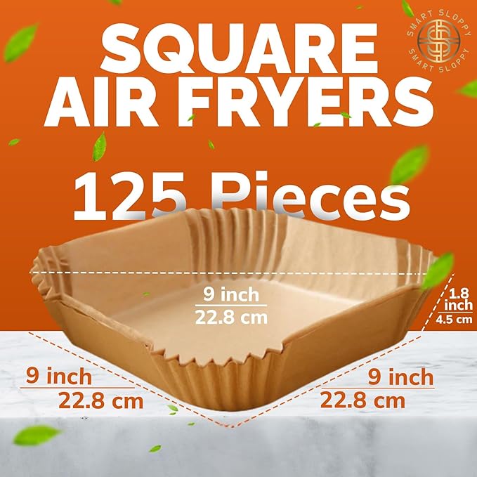 9 inch Square Air Fryer Liners Disposable Parchment Paper Liner Airfryer 8-12 QT Basket inserts Filter Sheets EXTRA THICK 40 GSM - Pack of 125