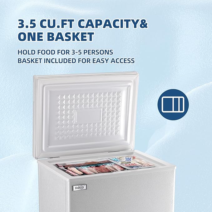 Chest Freezer Small Deep Freezer 3.5 Cu.Ft Mini Freezers Top Door Freezer Adjustable 7 Thermostat Removable Basket for Garage Basement Apartment Kitchen RV