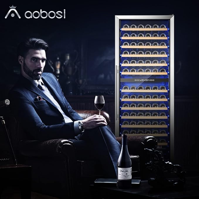 AAOBOSI 24 Inch Dual Zone Wine Fridge, 154 Bottles Wine Cooler Refrigerator，40-65°F Wine Refrigerator with 2 Glass Door，Built-in or Freestanding Fridge for Restaurant, Club, Lounge