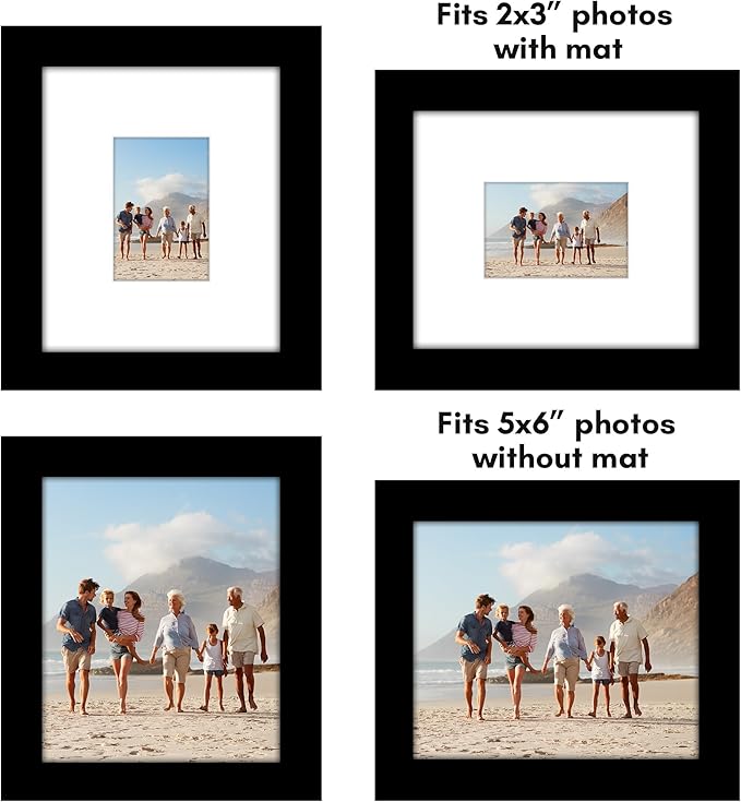 Americanflat 5x6 Picture Frame with Polished Plexiglass - Set of 5 - Use as 2x3 Frame with Mat or Display 5x6 Photo Without Mat - Galleria Collection - Picture Frames for Tabletop and Wall - Black