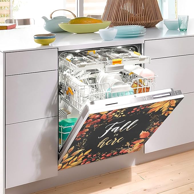 Fall Black Leaves Dishwasher Magnet Cover Front Door Magnetic Dishwasher Cover Decorative Refrigerator Magnet Covers Appliances Stickers for Home Kitchen Decor, 23" x 26"