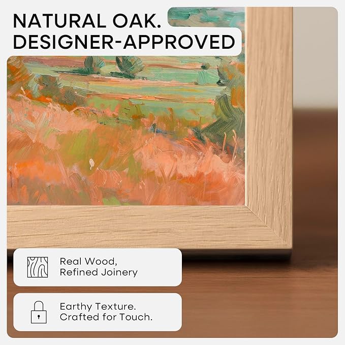 Homeforia 17x22 Picture Frame Natural Wood, High End Oak 17x22 Light Wooden Poster Frame with Mat 12x18, 17 x 22 Frames Matted to 12 x 18 Photo, 22x17 Hanging Frame, Tempered Glass, Wall Kit, Set of 1