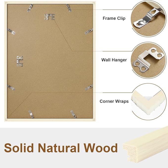 Vittanly 12x16 Picture Frame Set of 2, Solid Wood Frame for Wall Art Photo and Prints, Display Photo 8.5x11 with Mat or 12x16 without Mat, White