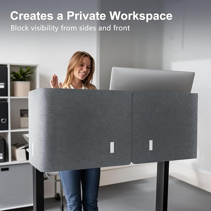 Desk Privacy Panel,2PCS L-Shaped Clamp-On Office Desk Divider,2-in-1 Adjustable Acoustic Desktop Partition Or Under Desk Modesty Screen,for Office,Home,Felt(Grey, 47.2" x 17.7")
