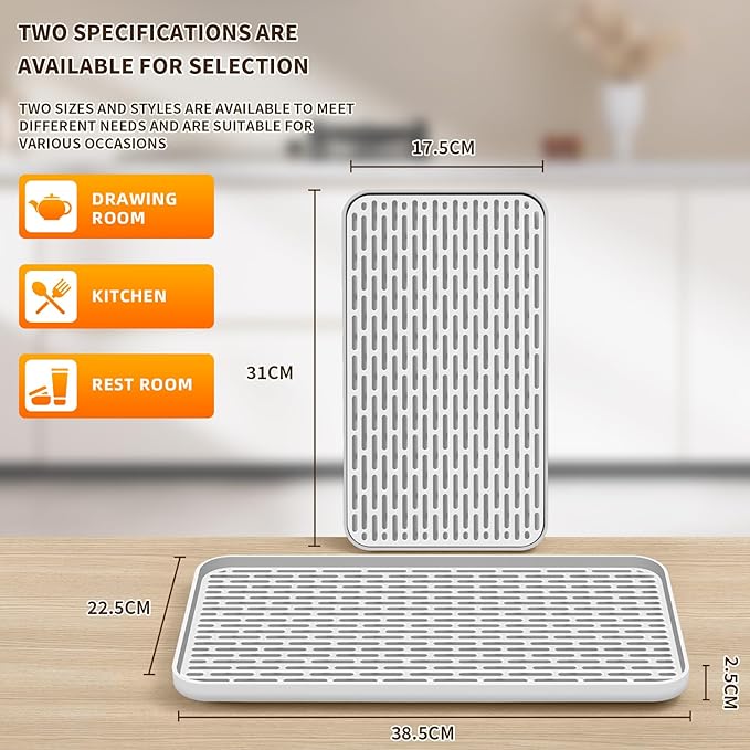 Plastics Drain Tray, Cup & Dish Drying Rack, Drain Board 2 Tier Non Slip Serving Tray with Drainboard Perfect for Sink, Coffee Table, Outdoor (12.2 x 7 x 0.98 in)