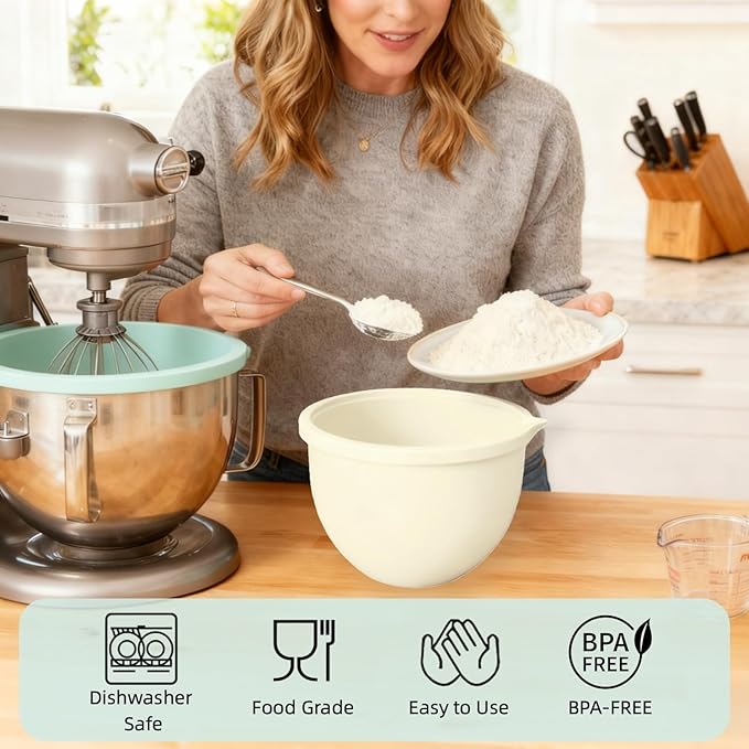 4 Pack Muticolor Silicone Bowl Liners w/Lids for Kitchenaid Tilt-Head 5 QT Stand Mixers, Practical, Durable, Food-Grade Mixer Attachments for Baking & Cooking, Not for Bowl-Lift Models
