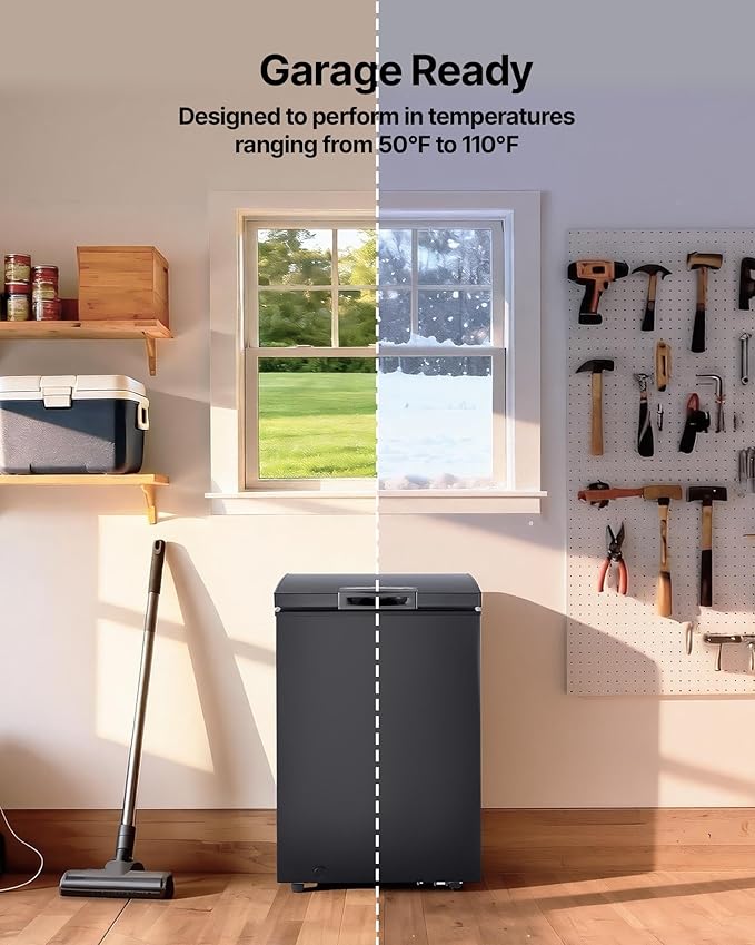 VEVOR Chest Freezer, 3.3 Cu.ft Compact Deep Freezer, Free Standing Top Open Door Chest Freezers with 2 Removable Baskets & Adjustable Thermostat - Energy Saving, Low Noise & Garage Ready, Black