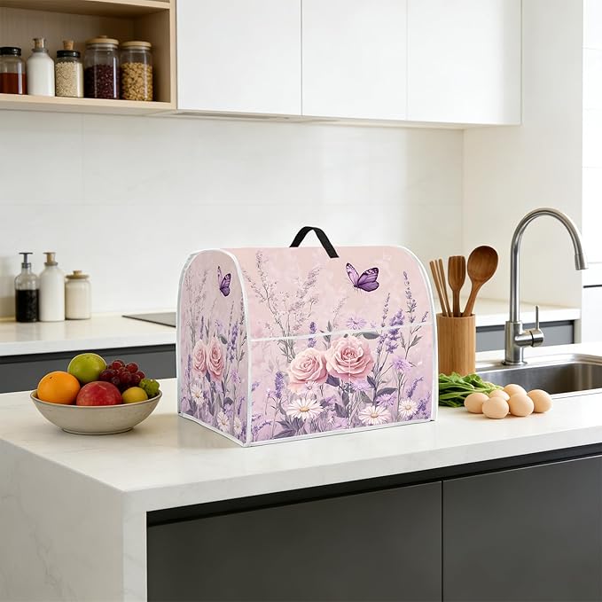 Stand mixer cover with handle and storage bag, reusable and washable, stylish retro floral design, keeps kitchen countertops clean and tidy (fits 6-8 quart mixers).