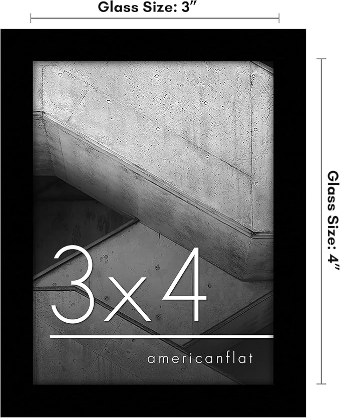 Americanflat 3x4 Picture Frame with Polished Crystal-Clear Glass - Streamline Collection - Thin Border Photo Frame for Tabletop Display - Easel Stand Included - Black