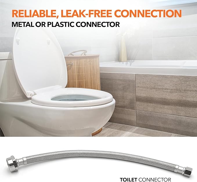 Stainless Steel Toilet Connection Kit - Braided Water Hose, 3/8" Compression x 7/8" Metal Ballcock, 12" Length (5Pack) + Supply Stop Valves, 5/8" x 3/8" Compression (5Pack)