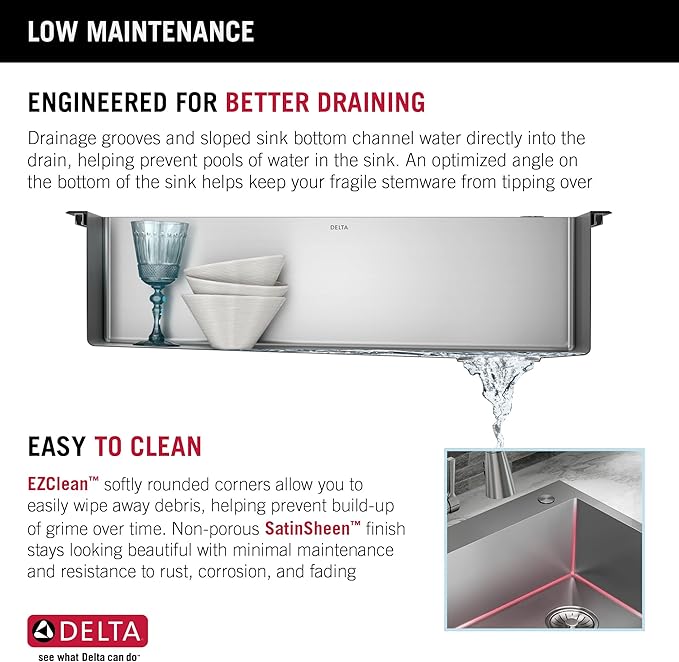 DELTA FAUCET Delta Lenta 33-inch Retrofit Farmhouse Apron Front 16 Gauge Stainless Steel Single Bowl Kitchen Sink for Undermount/Drop-In Installation with Accessories, 95J132-T33S-SS