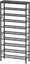10 Tier Shoe Rack, Large Capacity Shoe Storage Organizer Holds 40 Pairs, Sturdy and Stable, for Entryway, Hallway, Closet, Dorm Room, Charcoal SS10BCG1