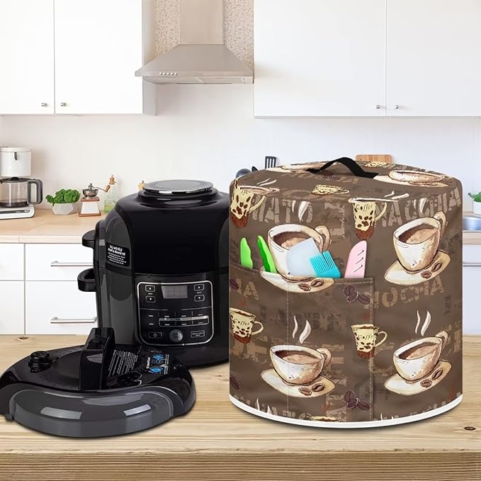 Flashideas Coffee Pressure Cooker Cover for Women Dust Protection Insulated Rice Cooker Cover Water Resistant Dust Cover with Pockets for Instant Pot 6 Quart Vintage Appliance Cover for Kitchen
