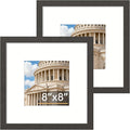 Vittanly 8x8 Picture Frame Set of 2, Solid Wood Frame for Wall or Tabletop, Display Photo 4x4 with Mat or 8x8 without Mat, Black