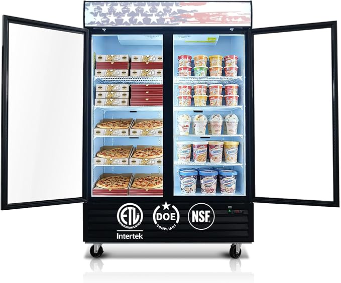 54" Commercial Merchandiser Freezer, 45.4 Cu.ft Commercial Display Freezer with 2 Glass Door, ETL Certified, -8 to -1℉, Auto Defrost, Interior LED Light, Good Choice for Supermarkets, Cafes, Stores