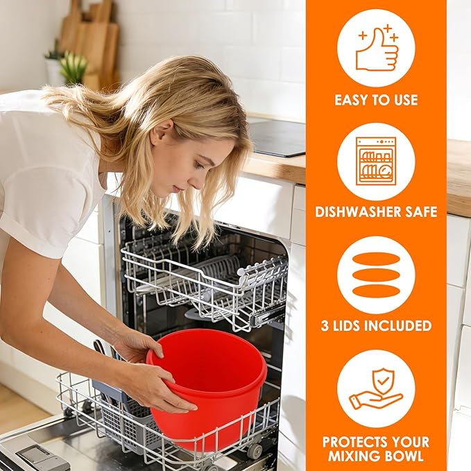 Omoiyari Premium Morandi Colors 3-Pack Silicone Bowl Liners with Lids for KitchenAid 7-Qt Bowl-Lift (Only), 2mm Extra-Thick Silicone, Odour-Free,Air Valves for Dough Proofing,Dishwasher Safe, BPA Free