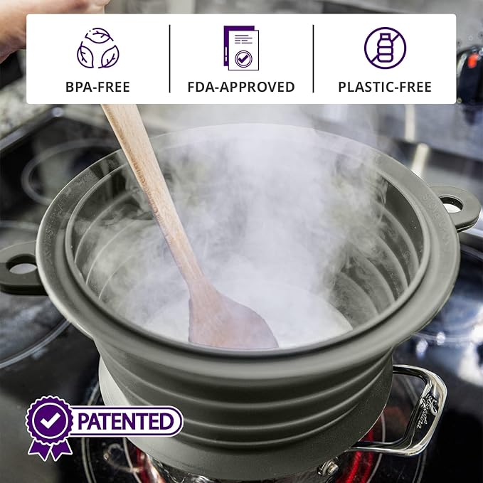 L.I.Q Silicone Splatter Guard – Fits 8 and 10 Inch Pots (20 and 25 Centimeters) – Microwave Safe and Durable SplatterDom - Includes 8” Lid - Food and Oil Splash Guard (Smoke, Small)