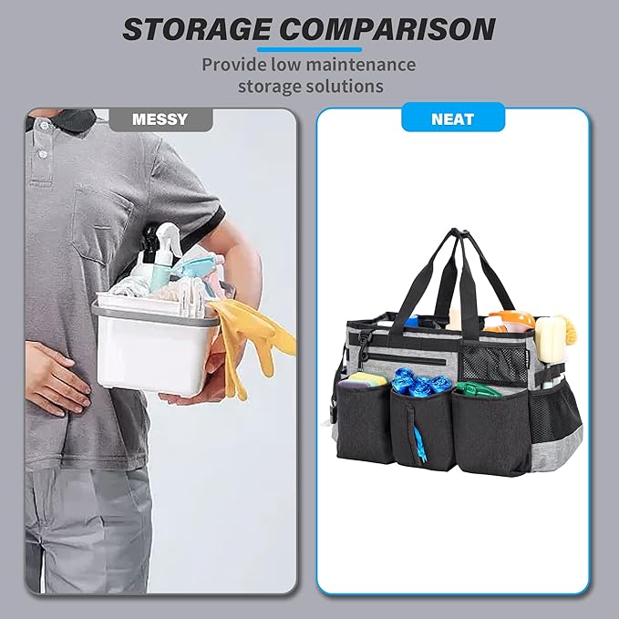 Wearable Cleaning Caddy Bag for Cleaning Supplies,Large Capacity Cleaning Organizer Grey