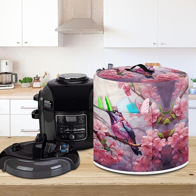 Flashideas Pink Flower Pressure Cooker Cover for Women Dust-proof Cover for Rice Cooker Air Fryer Kitchen Appliance Covers with Top Handle and Pocket Home Kitchen Decor Gifts for Friends