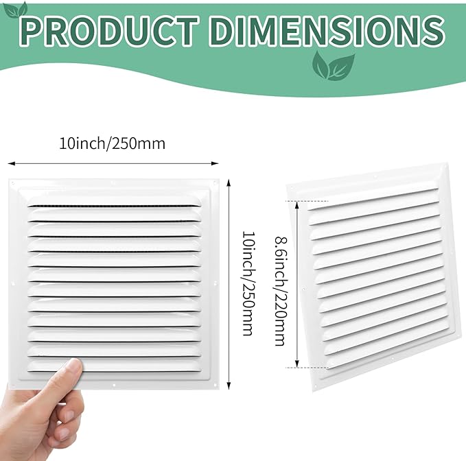 Gable Vents (10" x 10" 3Pcs) Aluminum Walls, Lofts, Garages more, More with Screens, Metal Shed Vents, Outdoor Houses, Loft Ceiling Reinforcement, Square Vents, Blinds, Exterior Grille(White)