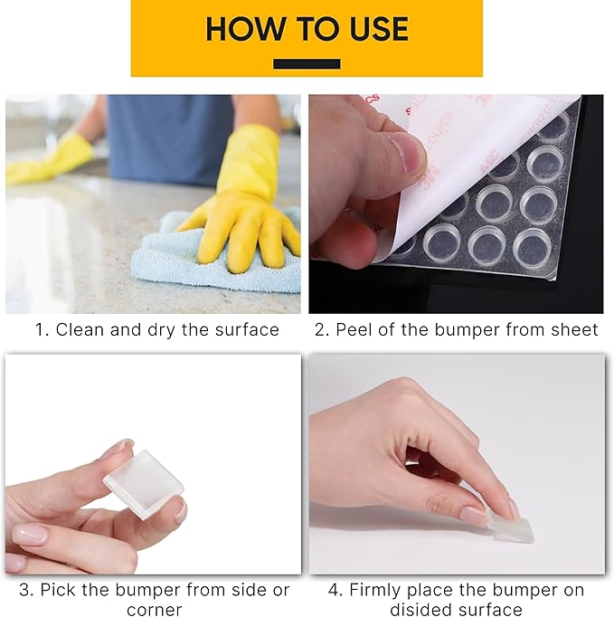 20 Clear Silicone Bumper Blocks – 1" x 1" Anti-Slip Pads for Cabinets, Glass Table Tops, and Chairs – Wall Protector & Soft-Close Noise Dampening Pads by Vellax