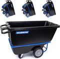 Tilt Truck, 1/2 Cu. Yd. Capacity Dump Cart with Heavy Duty 12” Wheels & 5” Casters & Forklift-able Frame for Jobsites, 850 lbs, Trash Cart with Wheels DUC12T-F-04PK (4-Pack)