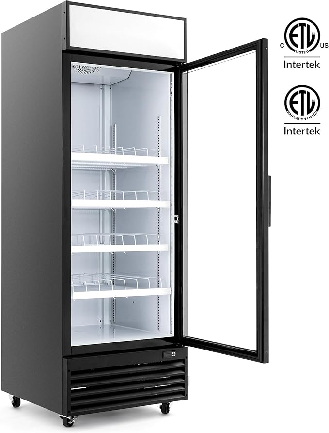 Wilprep Commercial Refrigerator, 22.4 cu. ft. Upright Beverage Display Refrigerator with LED Lighting, 27.6" Glass Door Merchandiser Cooler, ETL, ETL sanitation Listed