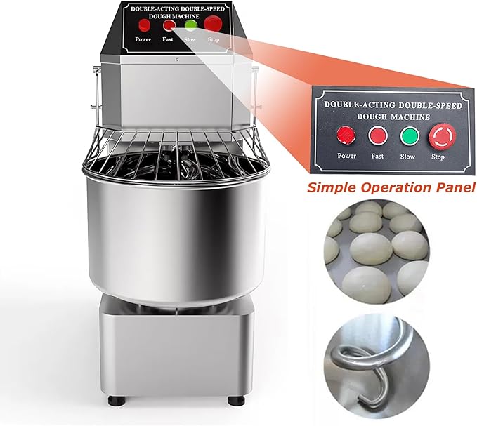 INTSUPERMAI Commercial Dough Mixer Machine Electric Food Mixer with Double Action Double Speed Spiral Mixing for Schools Bakeries Restaurants Pizzerias 110V 30L Capacity