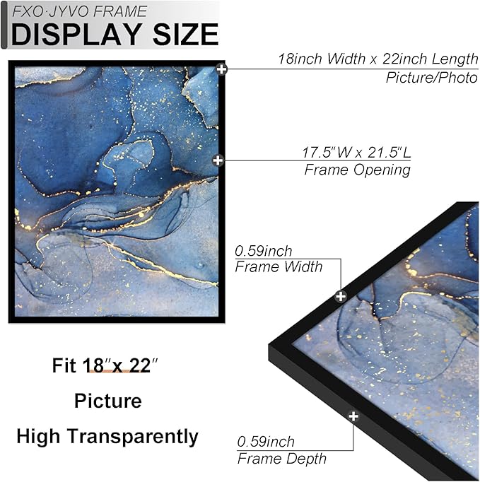 18x22 Picture Frame, Black Frame for 18 x 22 Inch Picture Poster Photo, Light Weight and High Transparent 18 by 22 Frame for Wall - 1 Pack/Black/18 x22