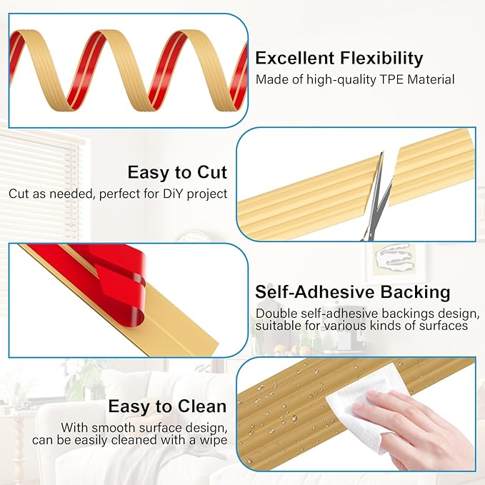 40FT Flexible Wall Corner Protector Moulding Trim, Peel and Stick Inside & Outside Wall Corner Guards Edge Protector,Self Adhesive Molding Trim Strip for Edge Ceiling