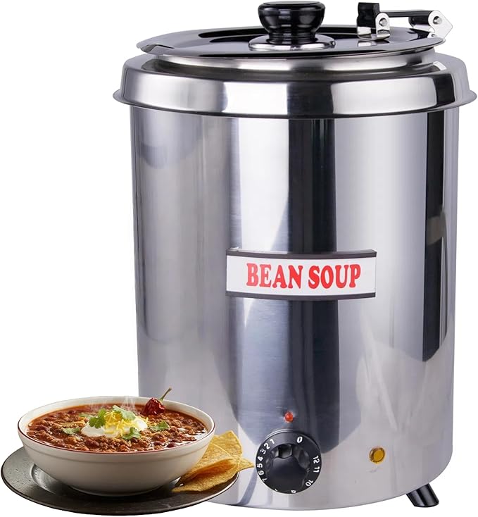 6Qt Commercial Soup Warmer, 300W Soup Kettle Buffet Food Warmer with Hinged Lid & Detachable Pot, Temperature Control (105-195°F) for Soups, Chili, Nacho Cheese - Silver