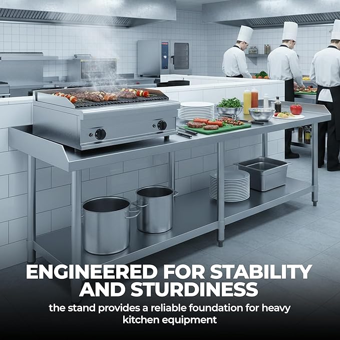 NSF Certified 18 Gauge Heavy Duty Stainless Steel Equipment Grill Stand with Undershelf for Kitchens, Utility Rooms, Caterers & Auto (72" x 24")