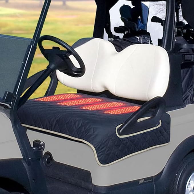 Heated Golf Cart Seat Cover, 51.97x31.50in Winter Golf Cart Seat Warmer Towel Blanket for 2 Person Seats Clubs Car Golf Cart Accessories, USB Type C 4 Zone Heating Washable