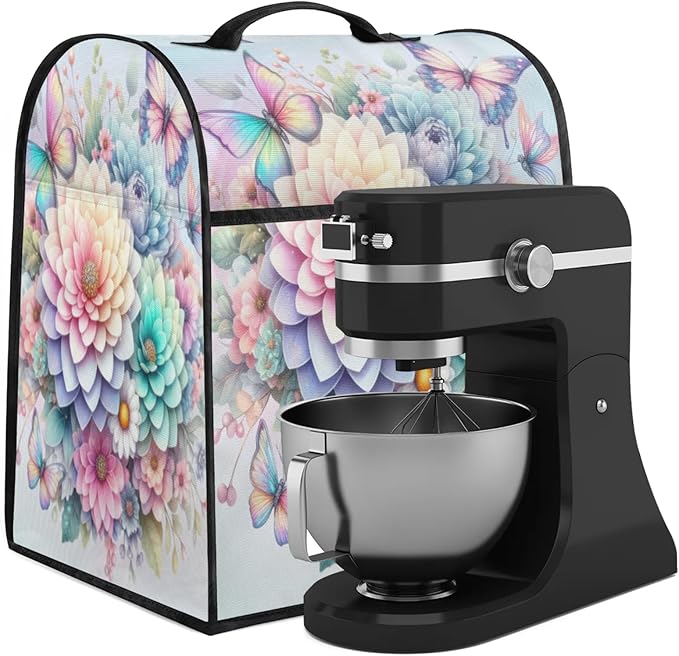 Kitchen Aid Mixer Cover Rainbow Flower Stand Mixer Cover Compatible with 6-8 Quarts Stand Mixers, Dust Covers with Zipper Pocket Foldable Washable Kitchen Aid Organizer Bag