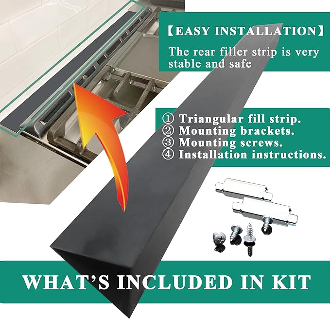 30" Slide In Range or Stove Rear Filler Trim Kit, Universal Fill Strip for Gap Between Slide-In Stove Range and Wall, W10113901A Compatible with Whirlpool and Most Brand, Durable Aluminum, Black
