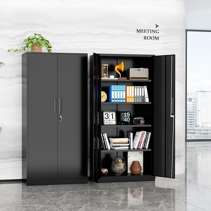 Oakmont Metal Storage Cabinet for Tool Organization, 72" Lockable Garage Storage Cabinets with 2 Doors and 4 Adjustable Shelves, Locking File Cabinet for Office, Home, School (72“ Standard-Black)