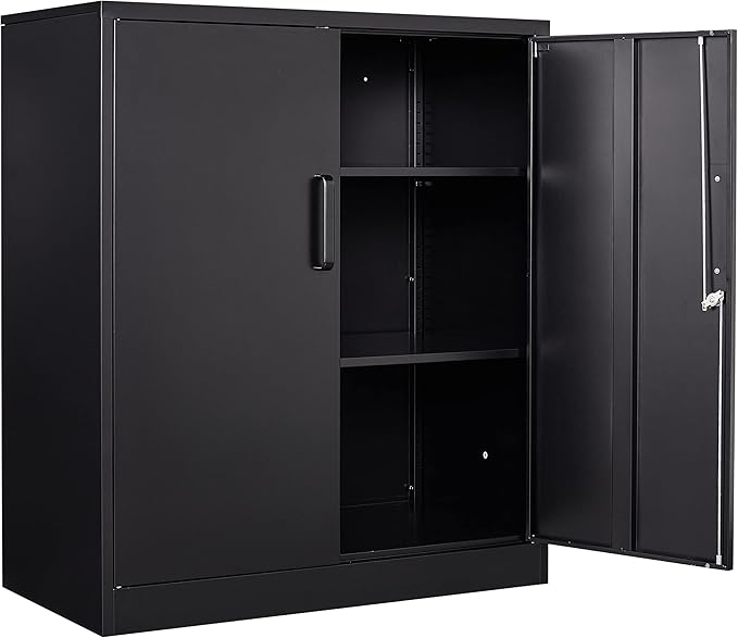 SISESOL Metal Storage Cabinet Locked Steel Cabinet with 2 Adjustable Shelves,Office Cabinet Locking Tool Cabinets,Kitchen Storage Cabinets Metal Locker Small Counter Height Storage Cupboard 36" H