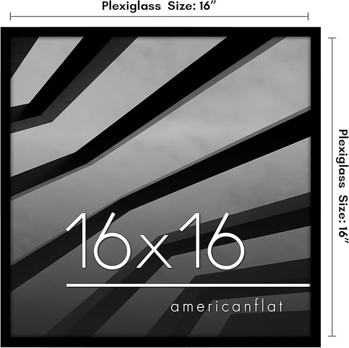 Americanflat 16x16 Picture Frame with Polished Plexiglass - Streamline Collection - Thin Border Square Frame for Wall Display - Hanging Hardware Included - Black